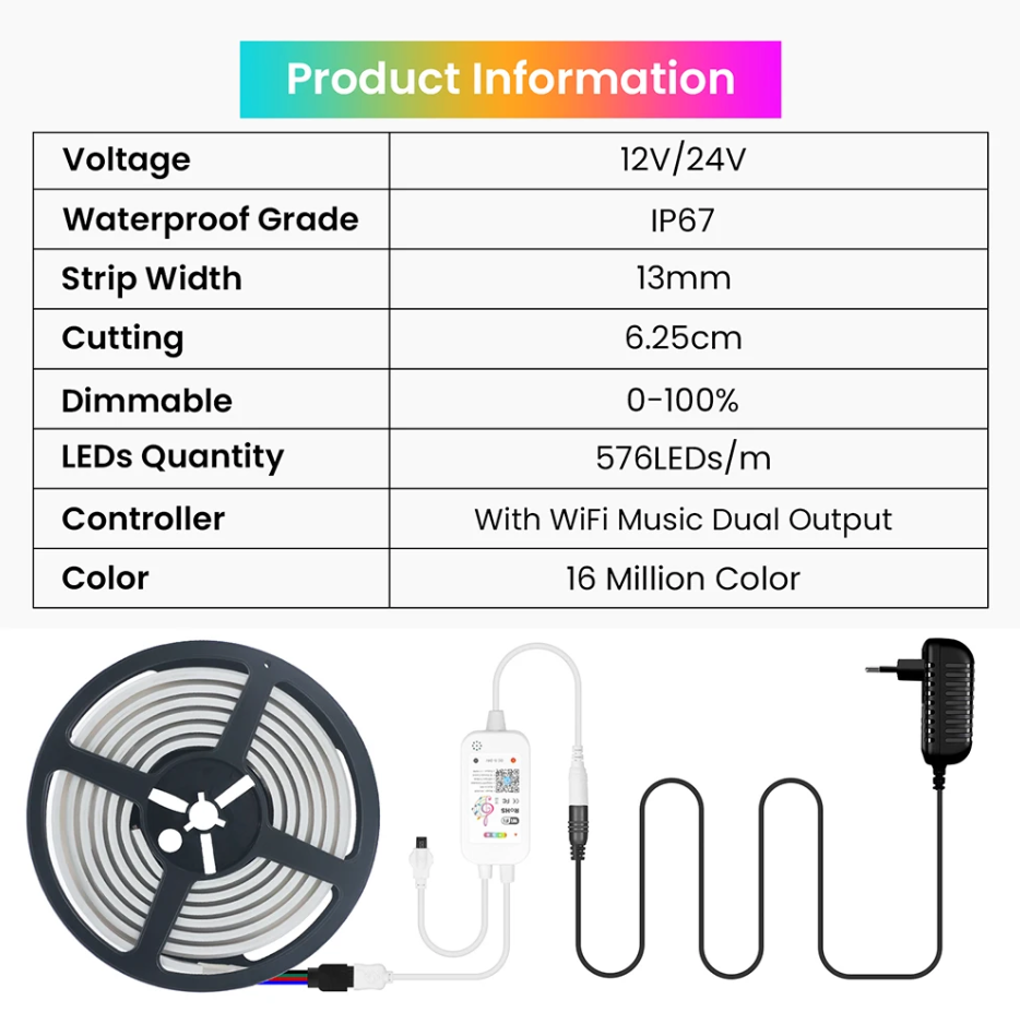 LED Neon Strip 5m RGB Bluetooth + Remote Waterproof 24V